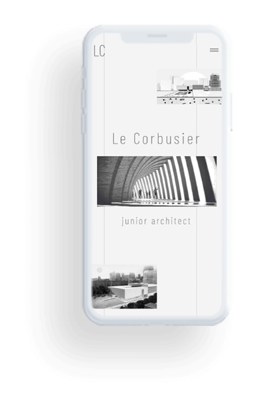 Pantalla de un movil donde se muestra la plantilla web Le Corbusier de un arquitecto junior hecha con HiArchi